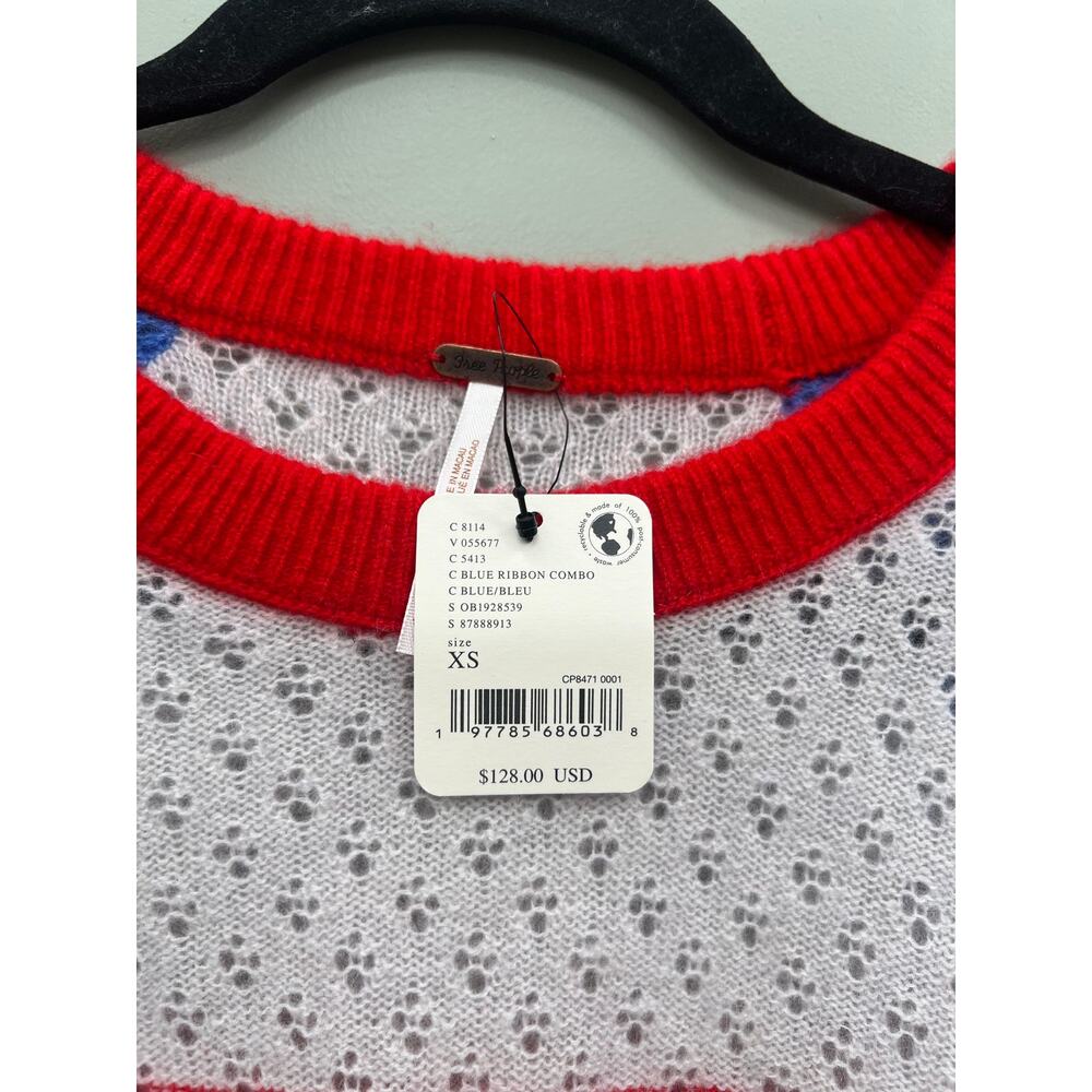 Free People 100% Cashmere 4th of July Americana Sweater XS NWT Blue Ribbon Combo - Picture 4 of 5
